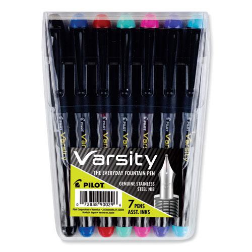 Varsity Fountain Pen, Medium 1 mm, Assorted Ink and Barrel Colors, 7/Pack. The main picture.