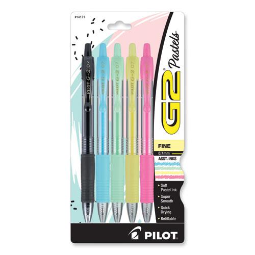 G2 Pastel Gel Pen, Retractable, Fine 0.7 mm, Assorted Pastel Ink and Barrel Colors, 5/Pack. Picture 1