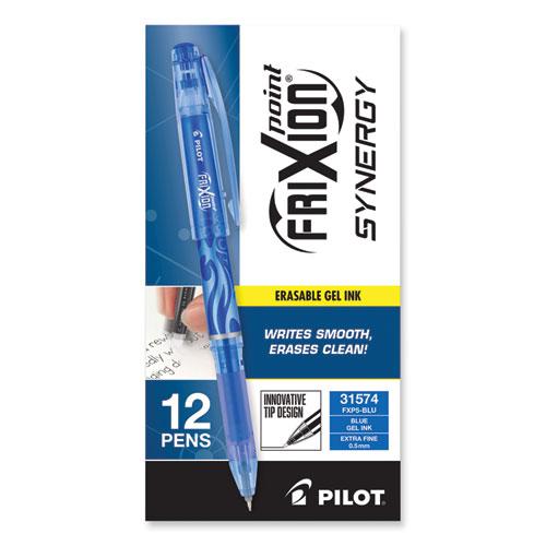FriXion Point Erasable Gel Pen, Stick, Extra-Fine 0.5 mm, Blue Ink, Blue/Silver/Transparent Blue Barrel. Picture 2