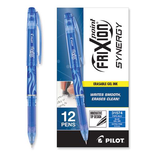 FriXion Point Erasable Gel Pen, Stick, Extra-Fine 0.5 mm, Blue Ink, Blue/Silver/Transparent Blue Barrel. Picture 3