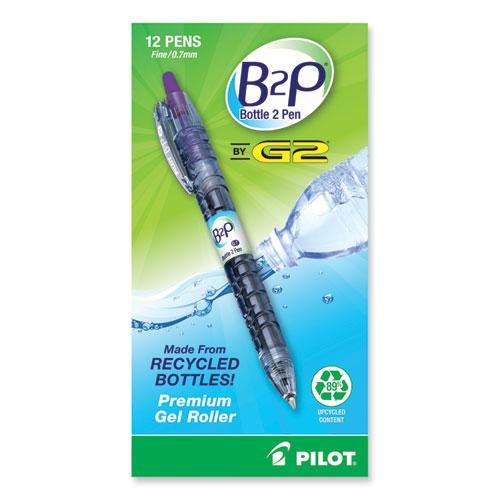 B2P Bottle-2-Pen Recycled Gel Pen, Retractable, Fine 0.7 mm, Purple Ink, Translucent Blue Barrel. Picture 2