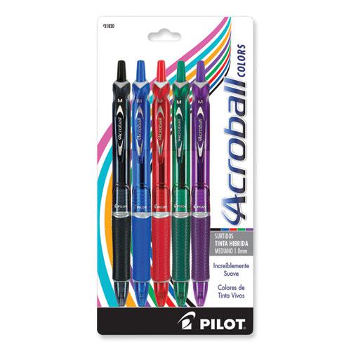 Acroball Colors Advanced Ink Hybrid Gel Pen, Retractable, Medium 1 mm, Assorted Ink and Barrel Colors, 5/Pack. Picture 1