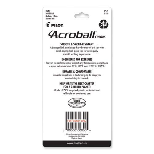 Acroball Colors Advanced Ink Hybrid Gel Pen, Retractable, Medium 1 mm, Assorted Ink and Barrel Colors, 5/Pack. Picture 3