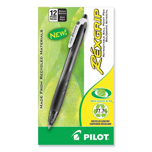RexGrip BeGreen Ballpoint Pen, Retractable, Medium 1 mm, Black Ink, Smoke/Black Barrel, Dozen. Picture 2