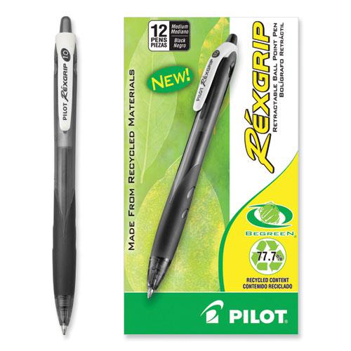 RexGrip BeGreen Ballpoint Pen, Retractable, Medium 1 mm, Black Ink, Smoke/Black Barrel, Dozen. Picture 5