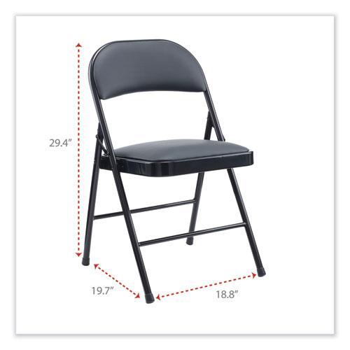 Alera PU Padded Folding Chair, Supports Up to 250 lb, Black Seat, Black Back, Black Base, 4/Carton. Picture 3