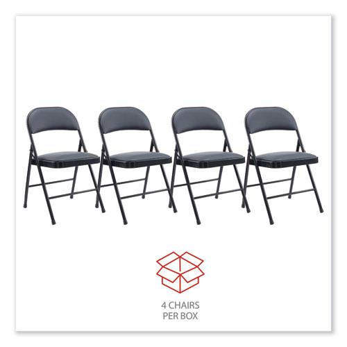 Alera PU Padded Folding Chair, Supports Up to 250 lb, Black Seat, Black Back, Black Base, 4/Carton. Picture 6