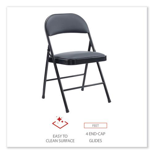 Alera PU Padded Folding Chair, Supports Up to 250 lb, Black Seat, Black Back, Black Base, 4/Carton. Picture 5
