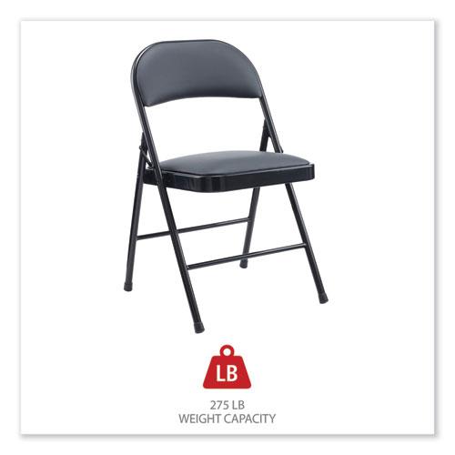 Alera PU Padded Folding Chair, Supports Up to 250 lb, Black Seat, Black Back, Black Base, 4/Carton. Picture 4