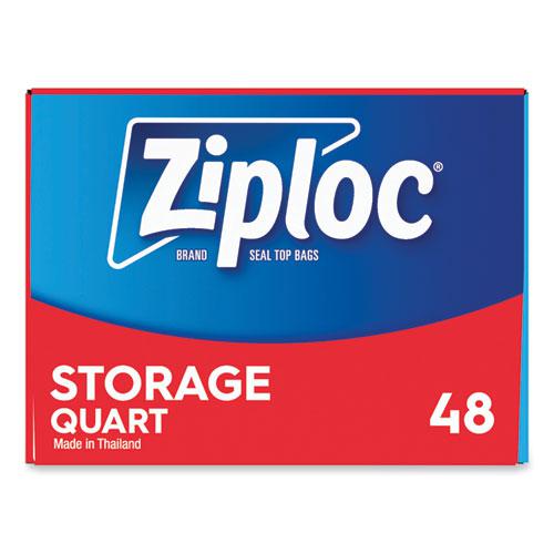 Double Zipper Storage Bags, 1 qt, 1.75 mil, 9.63" x 8.5", Clear, 48/Box. Picture 3