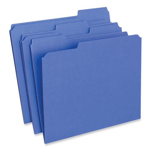 Reinforced Top-Tab File Folders, 1/3-Cut Tabs: Assorted, Letter Size, 1" Expansion, Blue, 100/Box. Picture 1