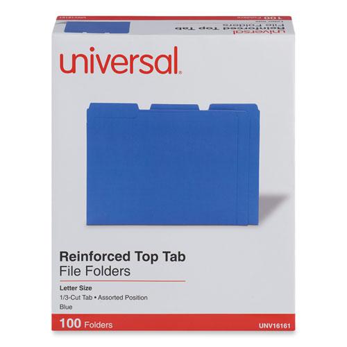 Reinforced Top-Tab File Folders, 1/3-Cut Tabs: Assorted, Letter Size, 1" Expansion, Blue, 100/Box. Picture 2