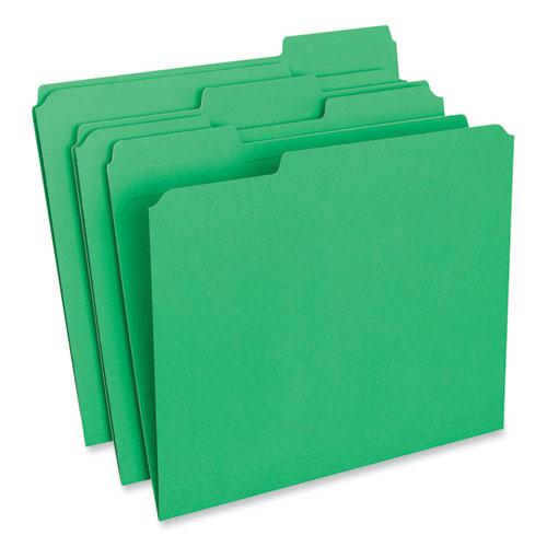 Reinforced Top-Tab File Folders, 1/3-Cut Tabs: Assorted, Letter Size, 1" Expansion, Green, 100/Box. Picture 1