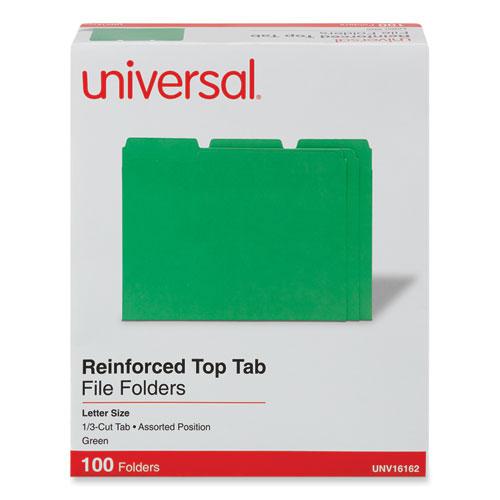 Reinforced Top-Tab File Folders, 1/3-Cut Tabs: Assorted, Letter Size, 1" Expansion, Green, 100/Box. Picture 2