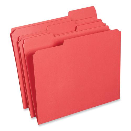 Reinforced Top-Tab File Folders, 1/3-Cut Tabs: Assorted, Letter Size, 1" Expansion, Red, 100/Box. Picture 1