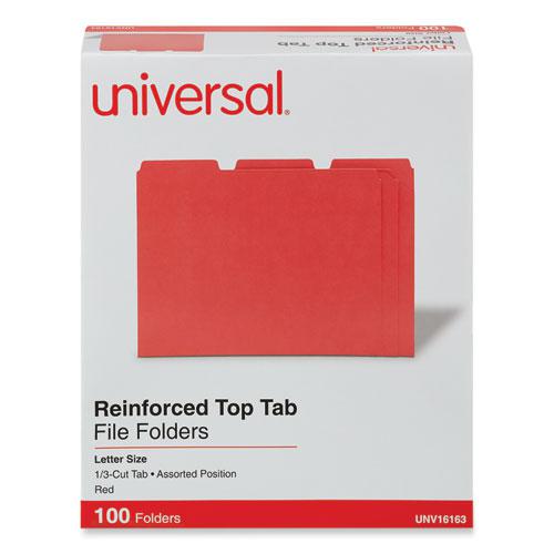 Reinforced Top-Tab File Folders, 1/3-Cut Tabs: Assorted, Letter Size, 1" Expansion, Red, 100/Box. Picture 2