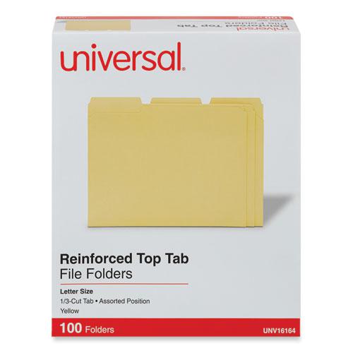 Reinforced Top-Tab File Folders, 1/3-Cut Tabs: Assorted, Letter Size, 1" Expansion, Yellow, 100/Box. Picture 1