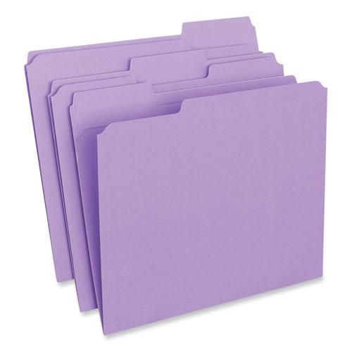 Reinforced Top-Tab File Folders, 1/3-Cut Tabs: Assorted, Letter Size, 1" Expansion, Violet, 100/Box. Picture 1