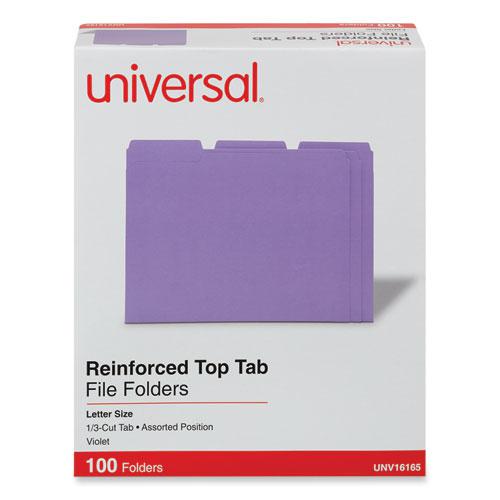 Reinforced Top-Tab File Folders, 1/3-Cut Tabs: Assorted, Letter Size, 1" Expansion, Violet, 100/Box. Picture 2