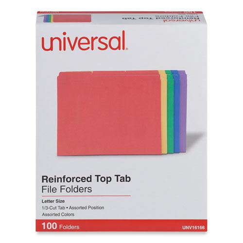 Reinforced Top-Tab File Folders, 1/3-Cut Tabs: Assorted, Letter Size, 1" Expansion, Assorted Colors, 100/Box. Picture 2