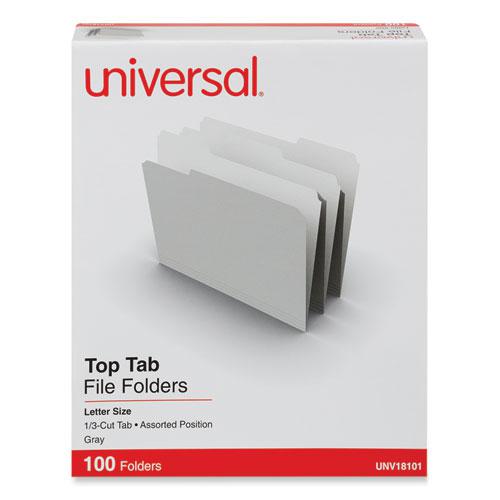 Top Tab File Folders, 1/3-Cut Tabs: Assorted, Letter Size, 0.75" Expansion, Gray, 100/Box. Picture 2