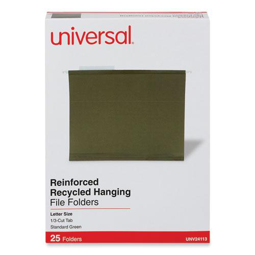 Deluxe Reinforced Recycled Hanging File Folders, Letter Size, 1/3-Cut Tabs, Standard Green, 25/Box. Picture 2