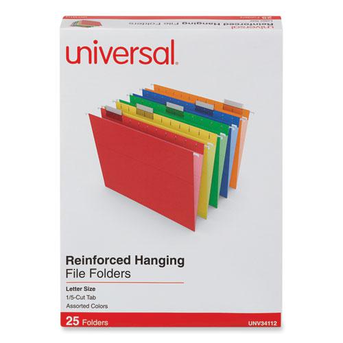 Deluxe Reinforced Recycled Hanging File Folders, Letter Size, 1/5-Cut Tabs, Assorted, 25/Box. Picture 1
