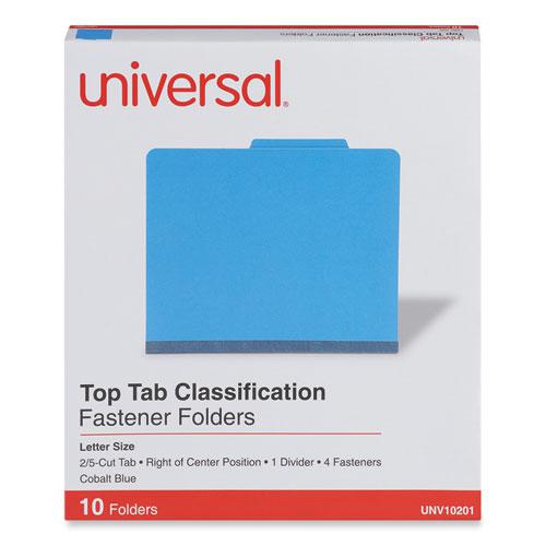 Bright Colored Pressboard Classification Folders, 2" Expansion, 1 Divider, 4 Fasteners, Letter Size, Cobalt Blue, 10/Box. Picture 2
