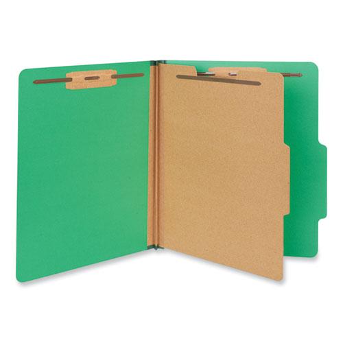 Bright Colored Pressboard Classification Folders, 2" Expansion, 1 Divider, 4 Fasteners, Letter Size, Emerald Green, 10/Box. Picture 1