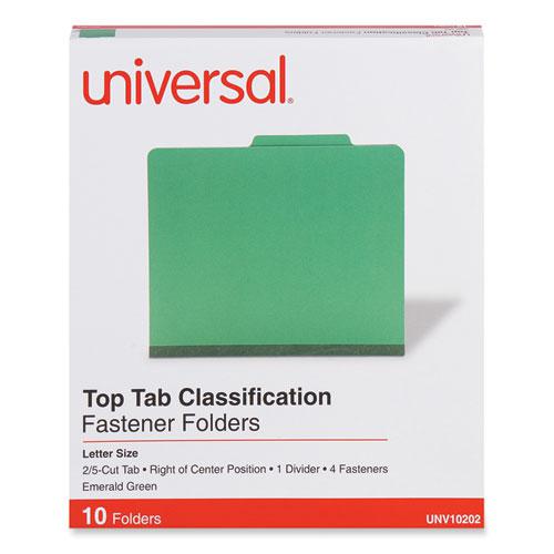 Bright Colored Pressboard Classification Folders, 2" Expansion, 1 Divider, 4 Fasteners, Letter Size, Emerald Green, 10/Box. Picture 2