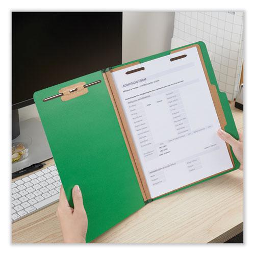 Bright Colored Pressboard Classification Folders, 2" Expansion, 1 Divider, 4 Fasteners, Letter Size, Emerald Green, 10/Box. Picture 3