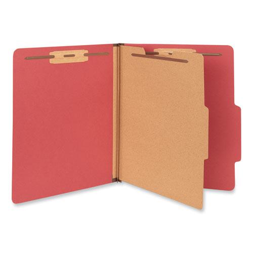 Bright Colored Pressboard Classification Folders, 2" Expansion, 1 Divider, 4 Fasteners, Letter Size, Ruby Red, 10/Box. Picture 3