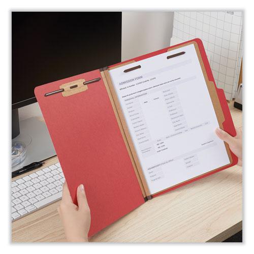 Bright Colored Pressboard Classification Folders, 2" Expansion, 1 Divider, 4 Fasteners, Letter Size, Ruby Red, 10/Box. Picture 4