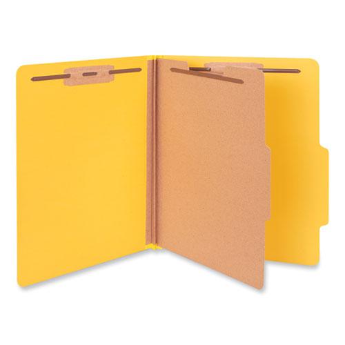 Bright Colored Pressboard Classification Folders, 2" Expansion, 1 Divider, 4 Fasteners, Letter Size, Yellow Exterior, 10/Box. Picture 4