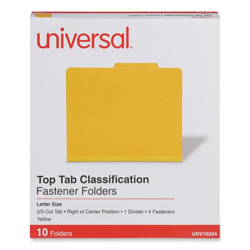 Bright Colored Pressboard Classification Folders, 2" Expansion, 1 Divider, 4 Fasteners, Letter Size, Yellow Exterior, 10/Box. Picture 1