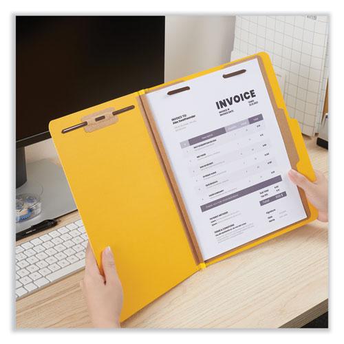 Bright Colored Pressboard Classification Folders, 2" Expansion, 1 Divider, 4 Fasteners, Letter Size, Yellow Exterior, 10/Box. Picture 3
