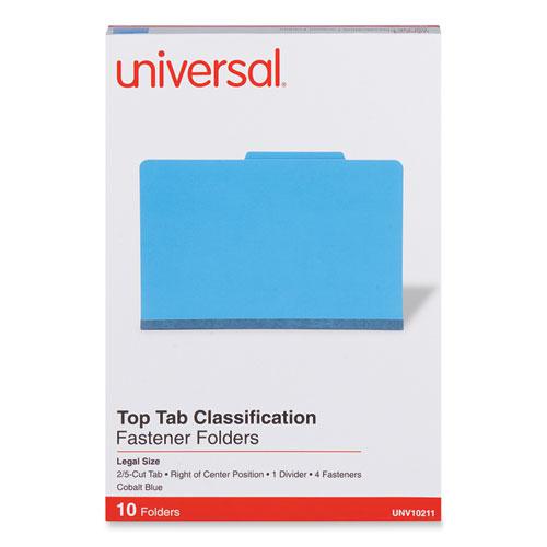 Bright Colored Pressboard Classification Folders, 2" Expansion, 1 Divider, 4 Fasteners, Legal Size, Cobalt Blue, 10/Box. Picture 2