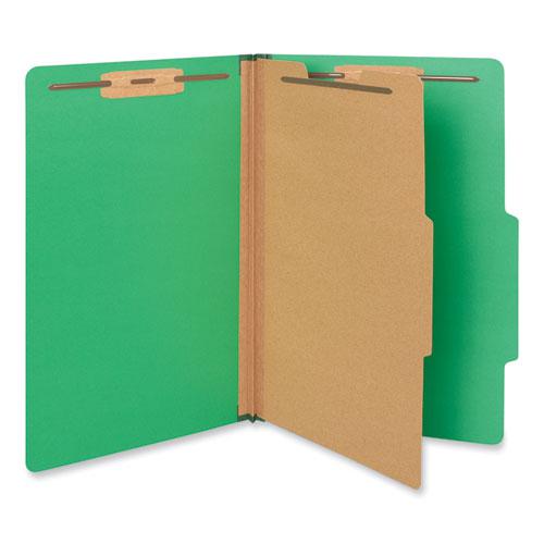 Bright Colored Pressboard Classification Folders, 2" Expansion, 1 Divider, 4 Fasteners, Legal Size, Emerald Green, 10/Box. Picture 1