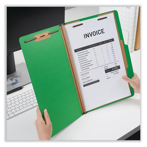 Bright Colored Pressboard Classification Folders, 2" Expansion, 1 Divider, 4 Fasteners, Legal Size, Emerald Green, 10/Box. Picture 3