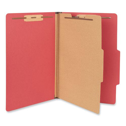 Bright Colored Pressboard Classification Folders, 2" Expansion, 1 Divider, 4 Fasteners, Legal Size, Ruby Red Exterior, 10/Box. Picture 1