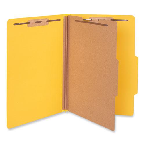Bright Colored Pressboard Classification Folders, 2" Expansion, 1 Divider, 4 Fasteners, Legal Size, Yellow Exterior, 10/Box. Picture 1