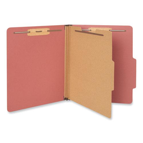 Four-Section Pressboard Classification Folders, 2" Expansion, 1 Divider, 4 Fasteners, Letter Size, Red Exterior, 10/Box. Picture 1