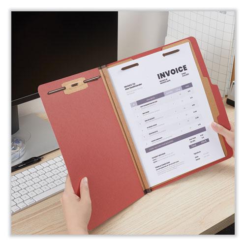 Four-Section Pressboard Classification Folders, 2" Expansion, 1 Divider, 4 Fasteners, Letter Size, Red Exterior, 10/Box. Picture 4
