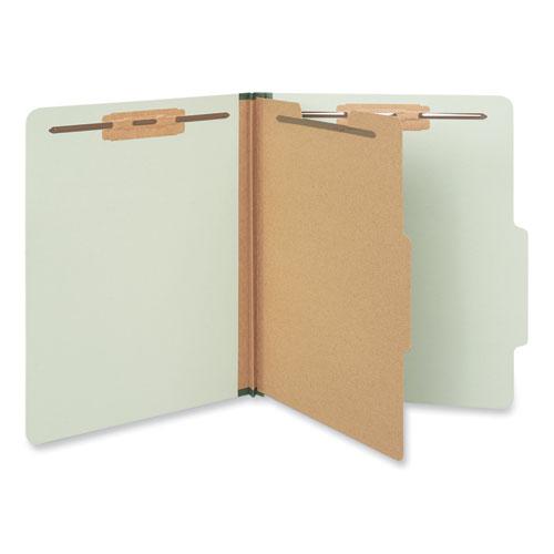 Four-Section Pressboard Classification Folders, 2" Expansion, 1 Divider, 4 Fasteners, Letter Size, Green Exterior, 10/Box. Picture 1