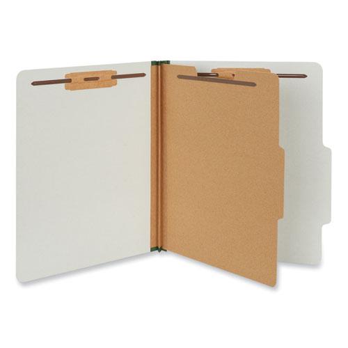 Four-Section Pressboard Classification Folders, 2" Expansion, 1 Divider, 4 Fasteners, Letter Size, Gray Exterior, 10/Box. Picture 2