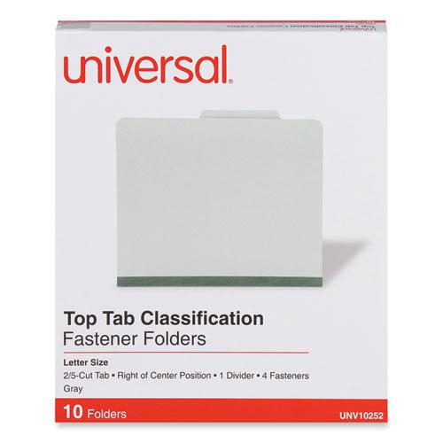 Four-Section Pressboard Classification Folders, 2" Expansion, 1 Divider, 4 Fasteners, Letter Size, Gray Exterior, 10/Box. Picture 1