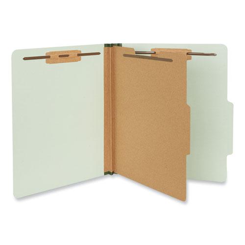 Four-Section Pressboard Classification Folders, 2" Expansion, 1 Divider, 4 Fasteners, Letter Size, Gray-Green, 10/Box. Picture 1