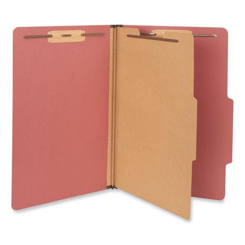 Four-Section Pressboard Classification Folders, 2" Expansion, 1 Divider, 4 Fasteners, Legal Size, Red Exterior, 10/Box. Picture 1