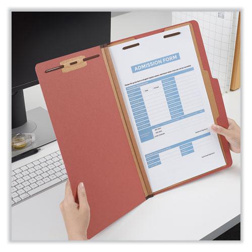 Four-Section Pressboard Classification Folders, 2" Expansion, 1 Divider, 4 Fasteners, Legal Size, Red Exterior, 10/Box. Picture 3