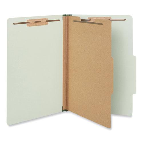 Four-Section Pressboard Classification Folders, 2" Expansion, 1 Divider, 4 Fasteners, Legal Size, Green Exterior, 10/Box. Picture 1